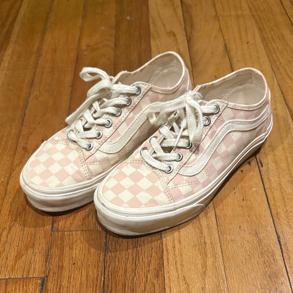 Vans Blush and Cream Checkered Sneakers